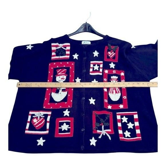 Vintage- Quacker Factory Patriotic Christmas Snowman Festive Knit Cardigan Sz 3X - Picture 5 of 13